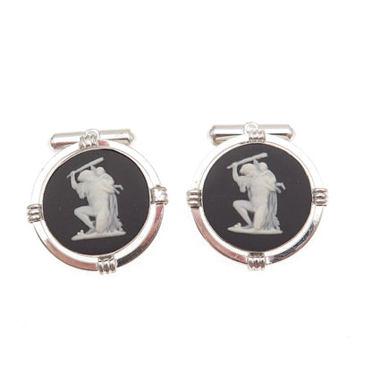 Destino & Wedgwood 925 Sterling Silver Vintage Jasperware Cameo Cufflinks