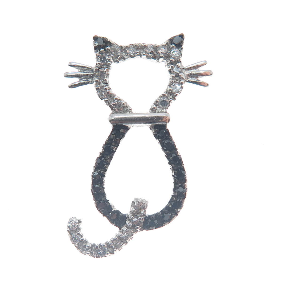 925 Sterling Silver Real Round-Cut Black Spinel C Z Cat Minimalist Slide Pendant