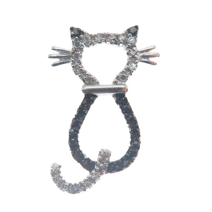925 Sterling Silver Real Round-Cut Black Spinel C Z Cat Minimalist Slide Pendant