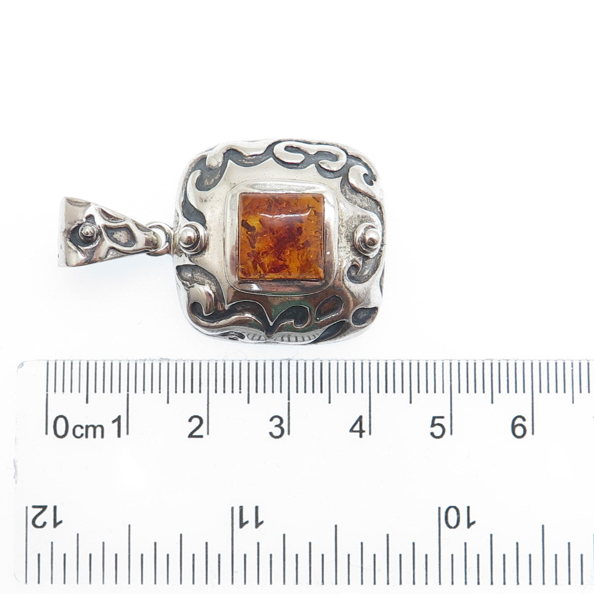 SILPADA 925 Sterling Silver Vintage Real Amber Ornate Oxidized Pendant