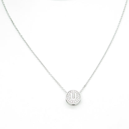 925 Sterling Silver Round-Cut C Z Letter "U" Initial Cable Chain Necklace 16-18"