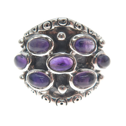925 Sterling Silver Vintage Real Amethyst Modernist Oxidized Ring Size 7