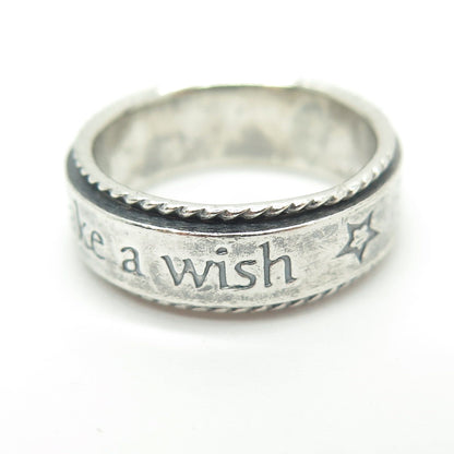 T & T 925 Sterling Silver Vintage "Make a Wish" Band Ring Size 7.25