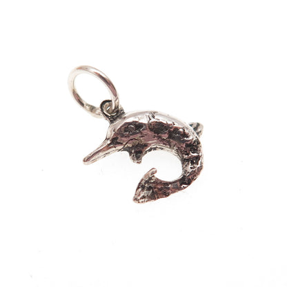925 Sterling Silver Vintage Dolphin Oxidized Mini Charm Pendant