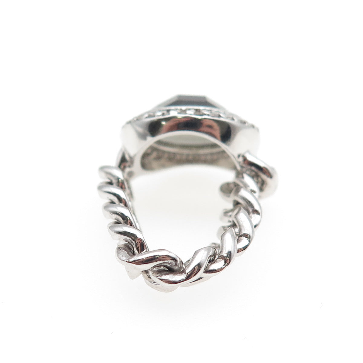 925 Sterling Silver Round-Cut Smoky & White C Z Cuban Chain Ring Size 7