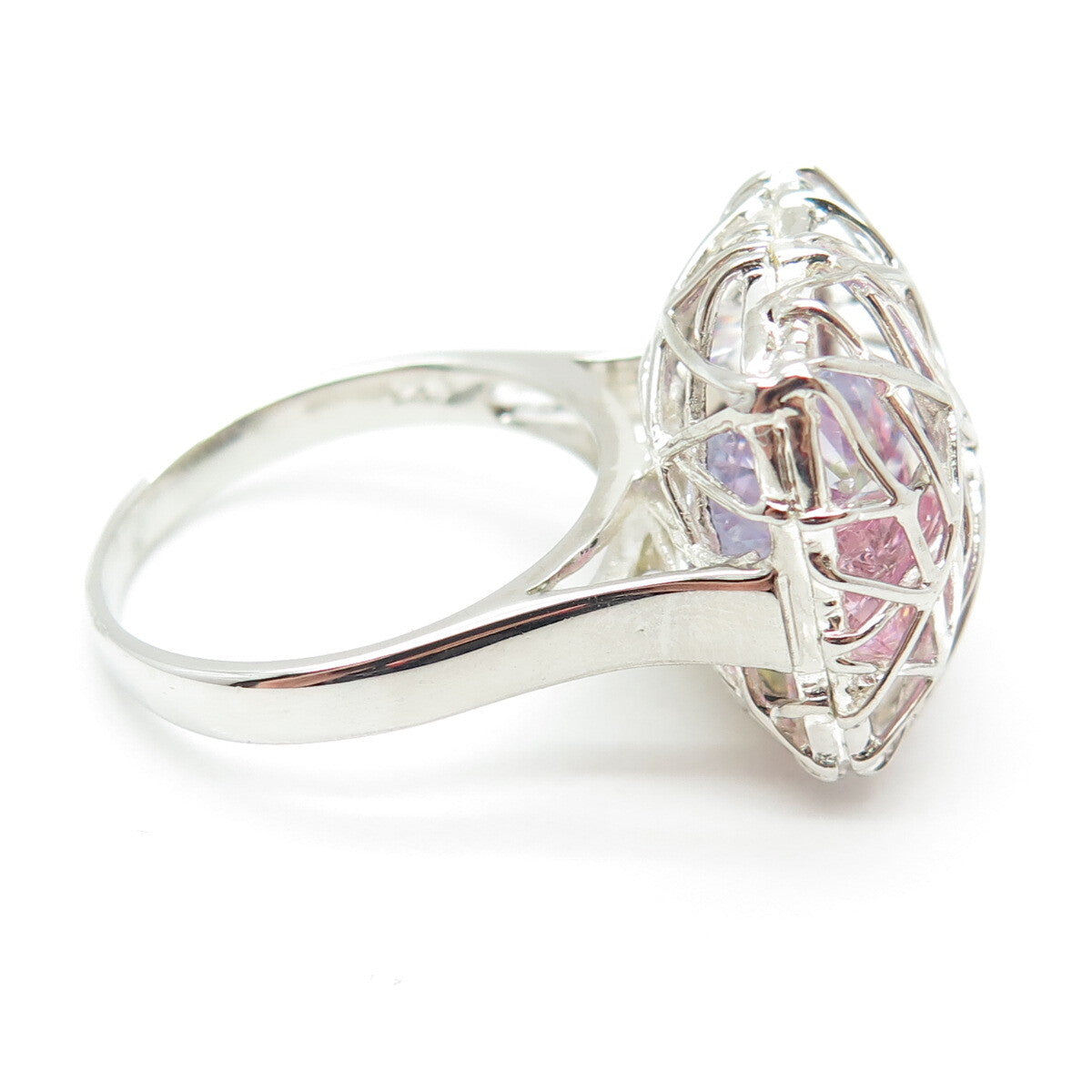 925 Sterling Silver Multi-Color C Z Spiderweb Modernist Domed Ring Size 9
