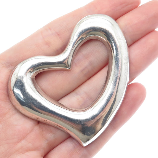 925 Sterling Silver Vintage Mexico Modernist Open Heart Pin Brooch