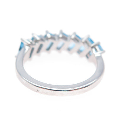 925 Sterling Silver Vintage Real Emerald-Cut Blue Topaz Ring Size 7