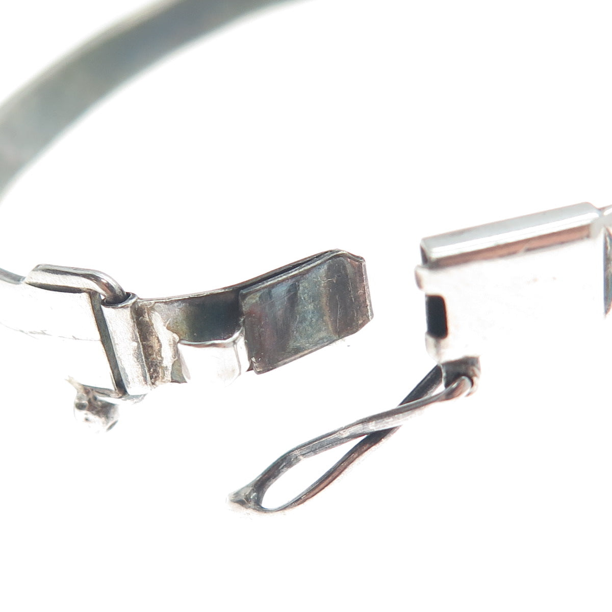 925 Sterling Silver Vintage LL Poland Real Amber Modernist Bangle Bracelet 6.5"