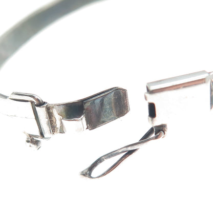 925 Sterling Silver Vintage LL Poland Real Amber Modernist Bangle Bracelet 6.5"