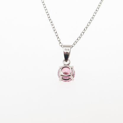 925 Sterling Silver Round-Cut Pink C Z Cable Chain Necklace 16-18"
