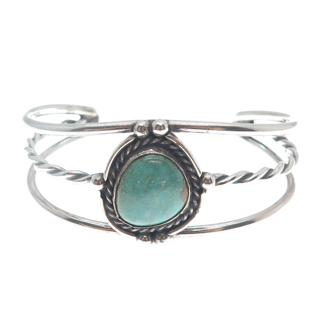 Old Pawn Sterling Silver Vintage Tyrone Turquoise Adjustable Cuff Bracelet 6.5"