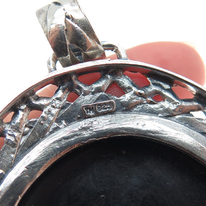 925 Sterling Silver Vintage Real Abalone Shell Ornate Large Teardrop Pendant