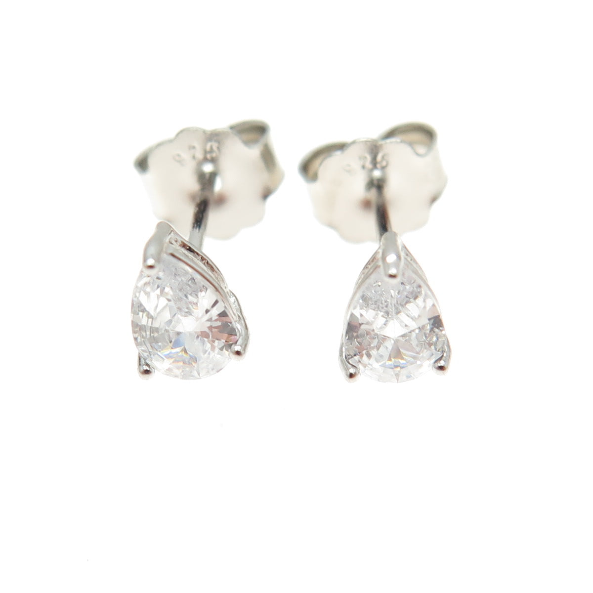 925 Sterling Silver Pear-Cut Shaped White C Z Stud Earrings