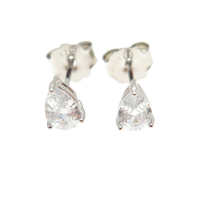 925 Sterling Silver Pear-Cut Shaped White C Z Stud Earrings