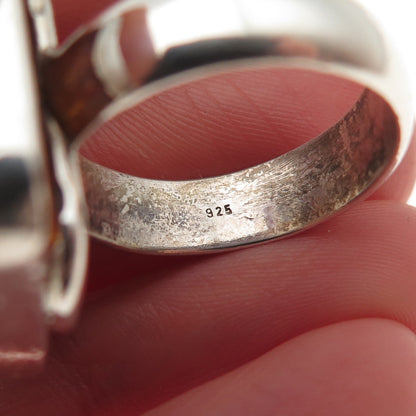 925 Sterling Silver Vintage Real Amber Modernist Ring Size 7.75