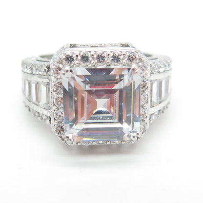 925 Sterling Silver Multi-Cut White C Z Engagement Ring Size 7.25