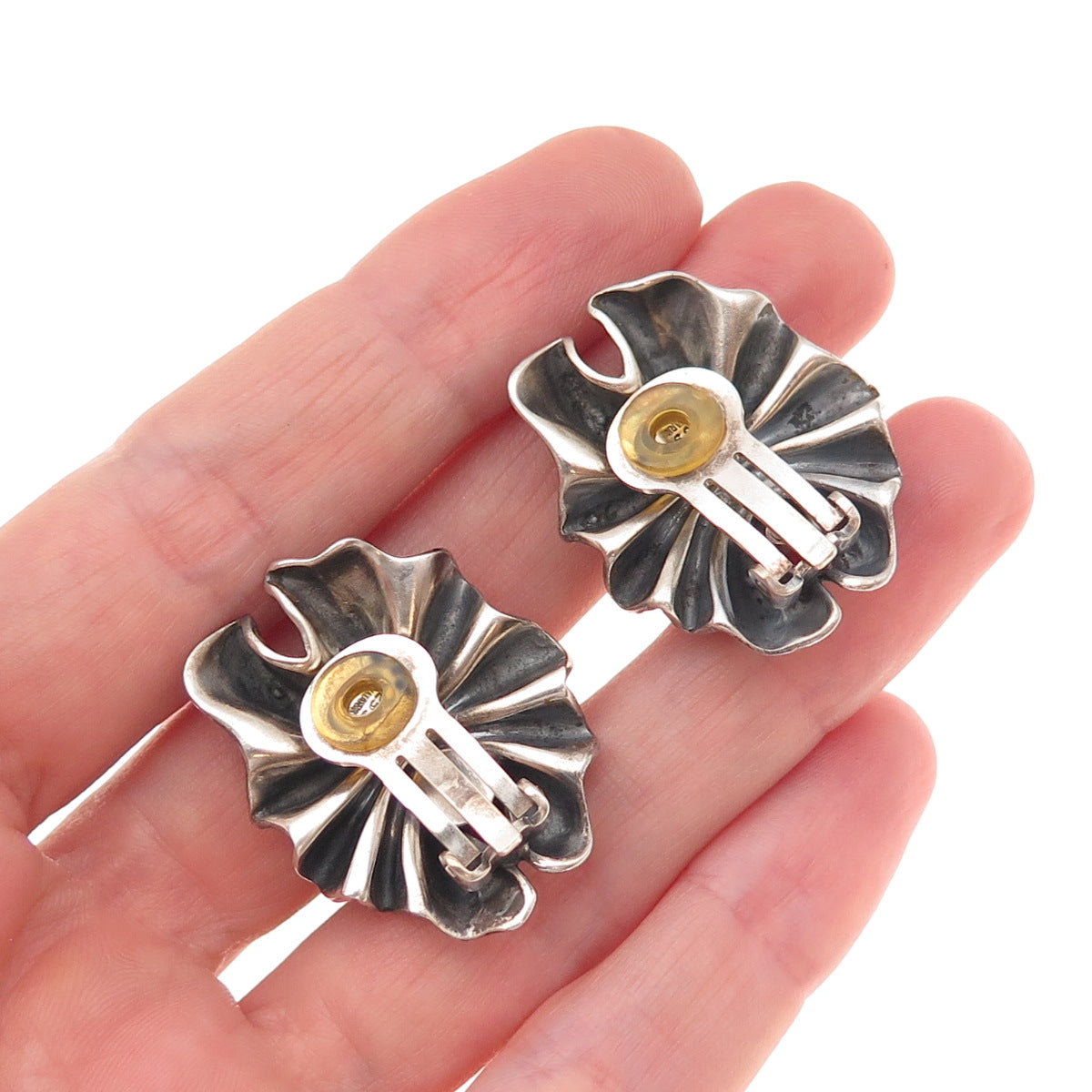 Georg Jensen 925S Sterling 2-Tone Vintage Denmark Modernist Clip On Earrings 400
