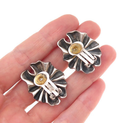 Georg Jensen 925S Sterling 2-Tone Vintage Denmark Modernist Clip On Earrings 400