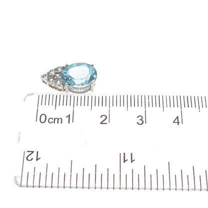 SAI 925 Sterling Silver Real Blue & White Topaz Minimalist Slide Charm Pendant