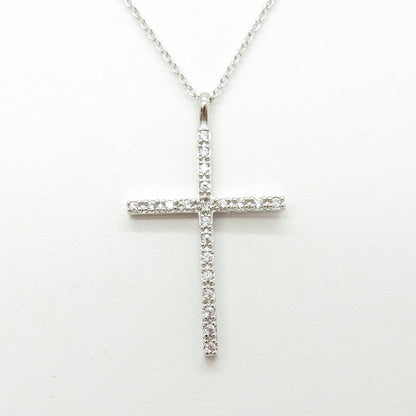 925 Sterling Silver Round-Cut C Z Cross Cable Chain Necklace 16-18"