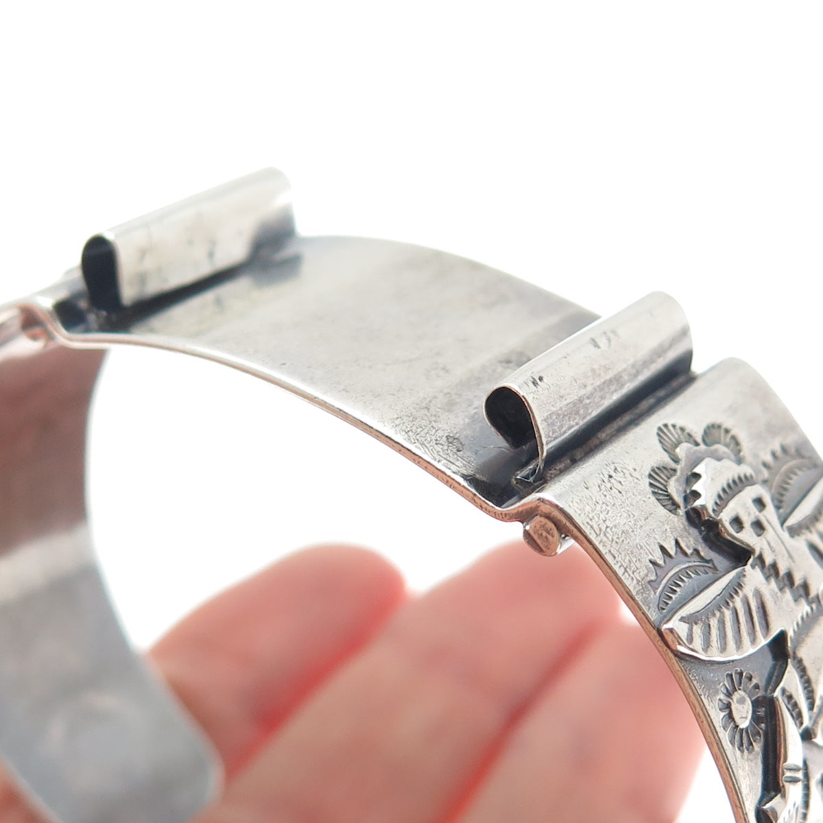 Old Pawn 925 Sterling Silver Vintage Adjustable Watch Band Tribal Bracelet 6.5"