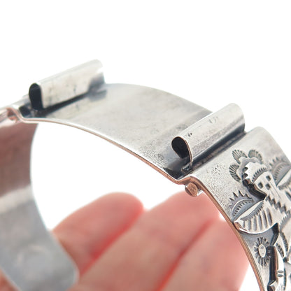 Old Pawn 925 Sterling Silver Vintage Adjustable Watch Band Tribal Bracelet 6.5"