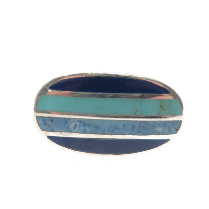 ATI Annika Witt Sterling Silver Vintage Real Turquoise & Lapis Ring Size 7.75