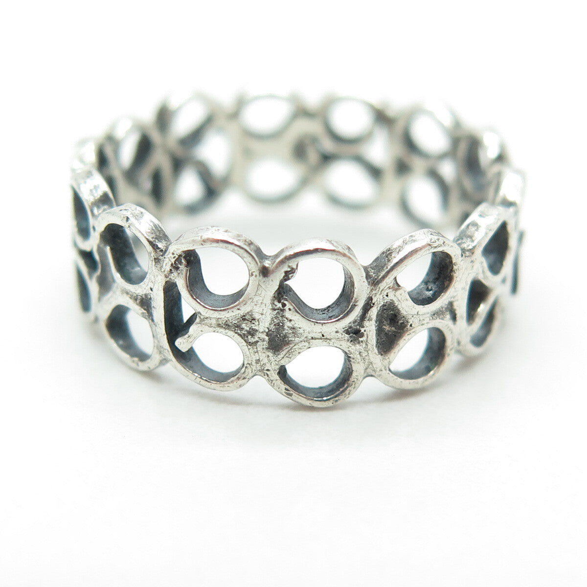 925 Sterling Silver Vintage Modernist Swirl Oxidized Ring Size 6.75