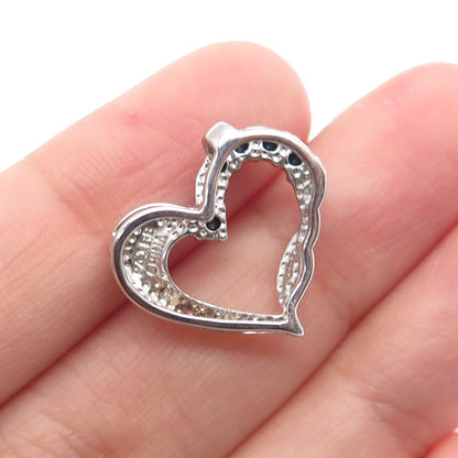 925 Sterling Silver Real Round-Cut Sapphire Heart Minimalist Slide Pendant