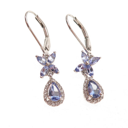 Chuck Clemency 925 Sterling Silver Real Tanzanite & White Topaz Dangle Earrings