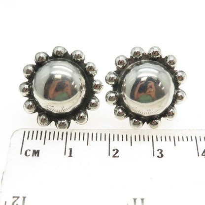 Old Pawn 925 Sterling Silver Antique Southwestern Beaded Sun Screw Back Earrings