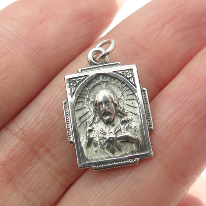 925 Sterling Silver Antique Jesus St. Mary & Baby Jesus Religious Pendant