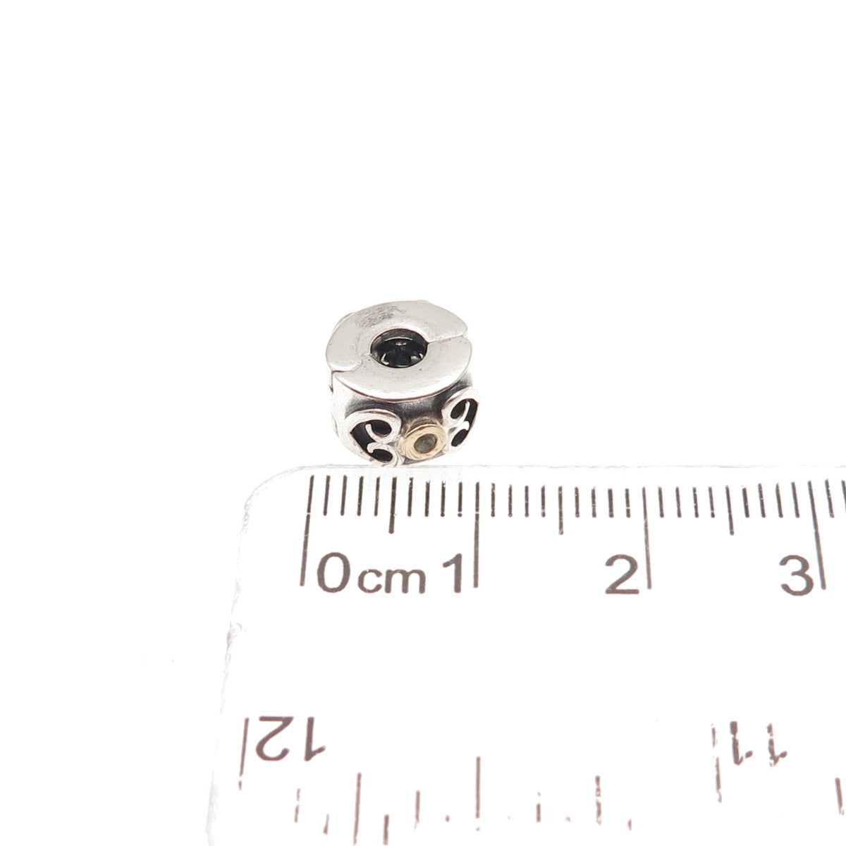 PANDORA 925 Sterling Silver & Gold Real Peridot Double Heart Clip Charm