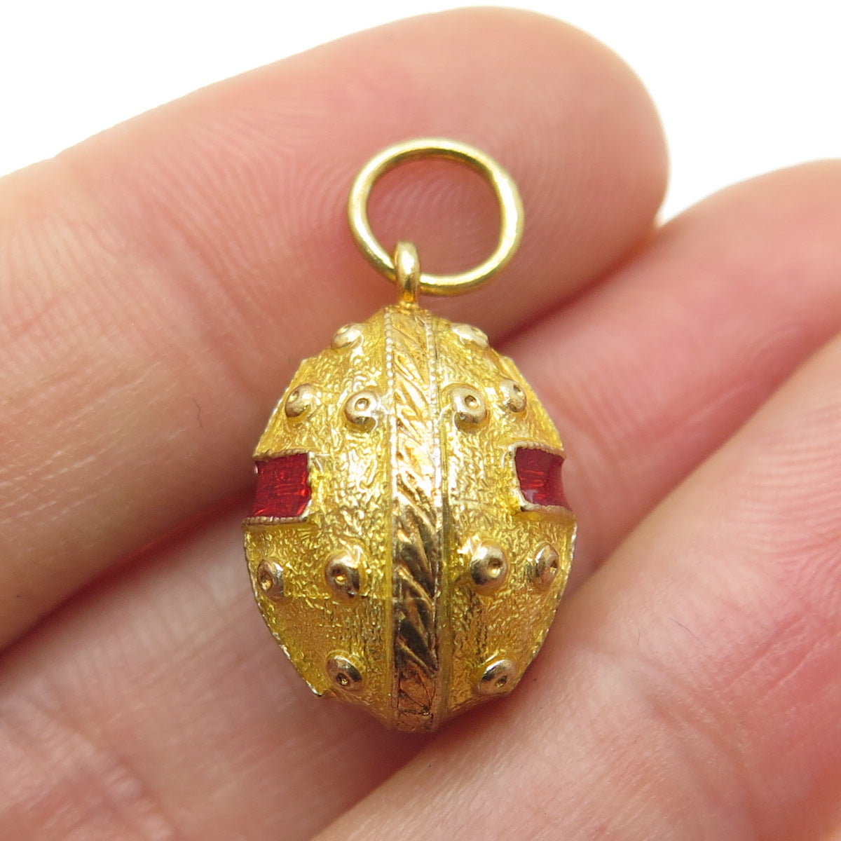 925 Sterling Silver Gold Plated Vintage Enamel Easter Egg Red Cross Pendant