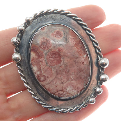PAUL MILLER 925 Sterling Silver Vintage Real Fossil Modernist Oxidized Pendant