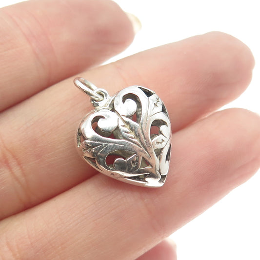 925 Sterling Silver Vintage Ornate Heart 3D Pendant