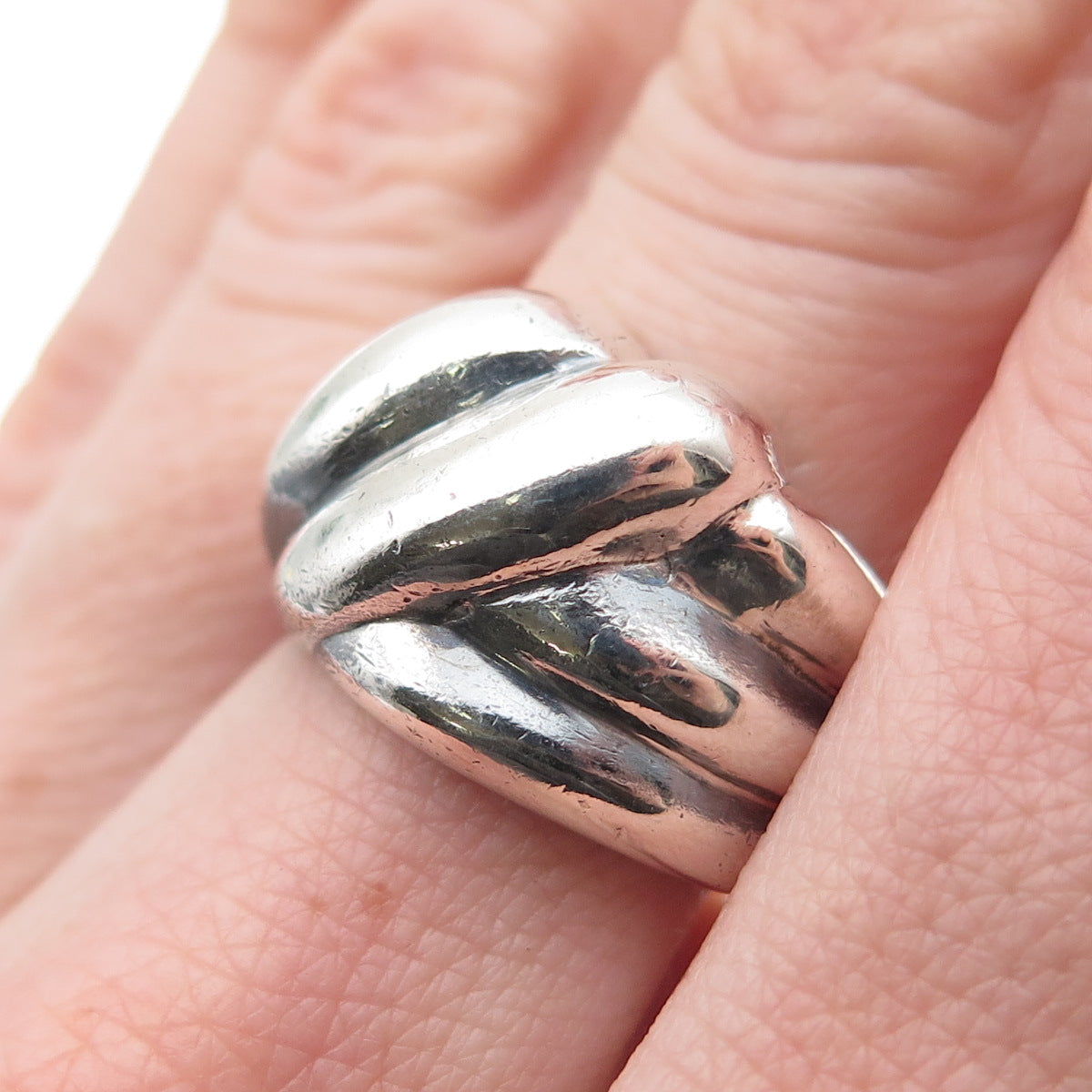 925 Sterling Silver Vintage Modernist Ribbed Oxidized Ring Size 6.5