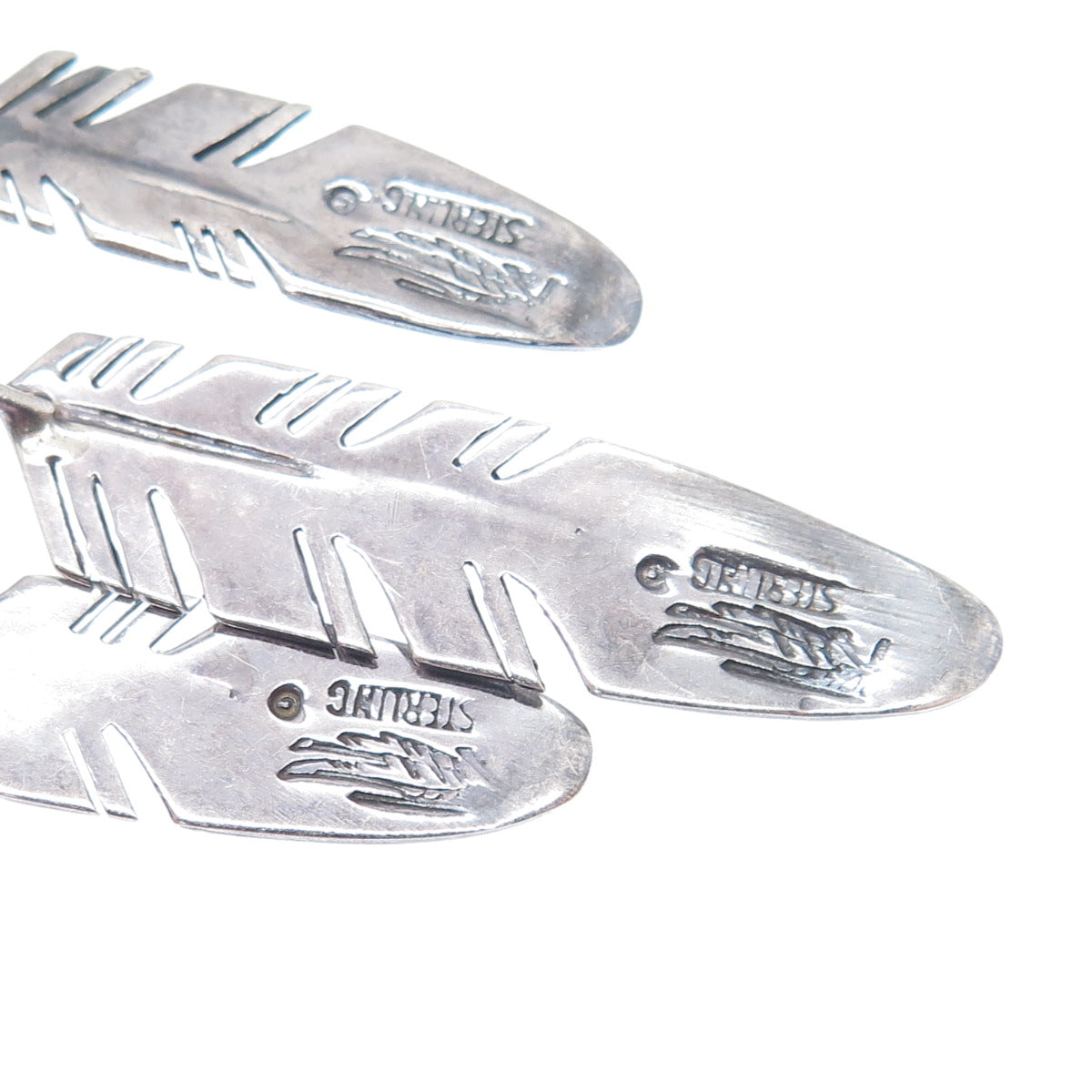 RAY TRACEY & KNIFEWING SEGURA Old Pawn Sterling Silver Feather Tribal Earrings