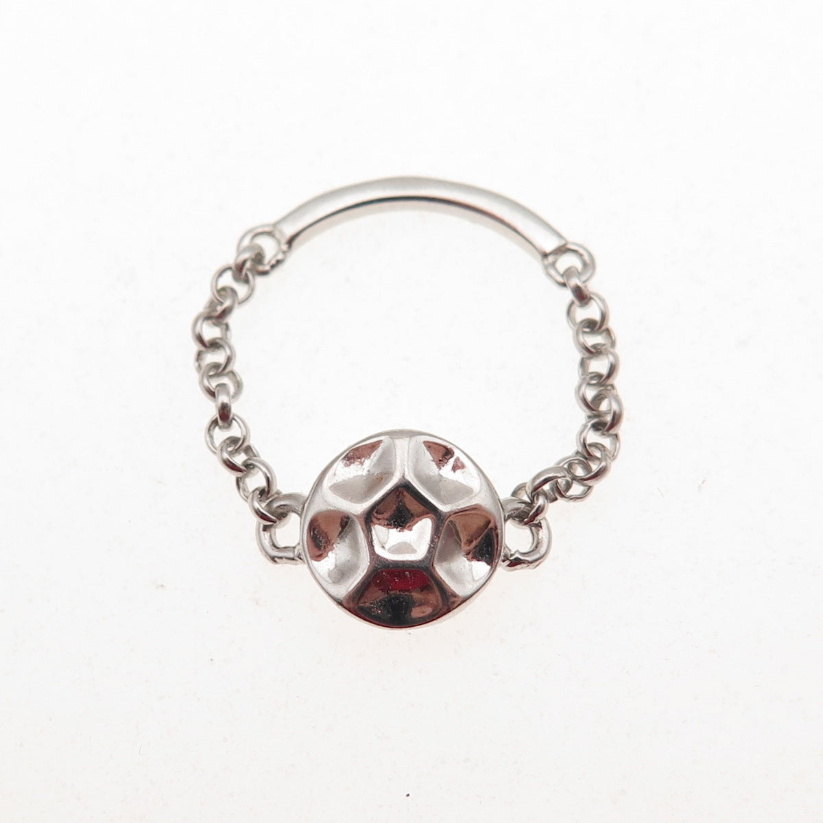 925 Sterling Silver Hammered Disc Chain Link Ring Size 6
