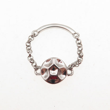 925 Sterling Silver Hammered Disc Chain Link Ring Size 6