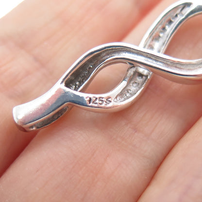 925 Sterling Silver Real Round-Cut Black & White Diamond Twisted Pendant