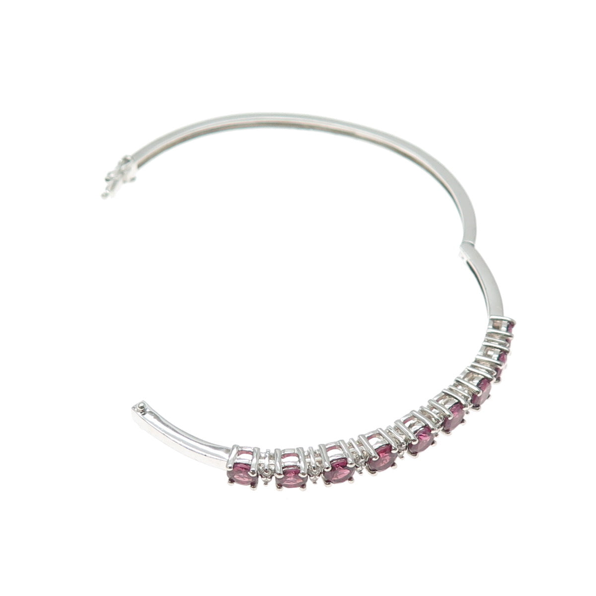 925 Sterling Silver Real Tourmaline & White Topaz Tennis Link Bangle Bracelet 7"