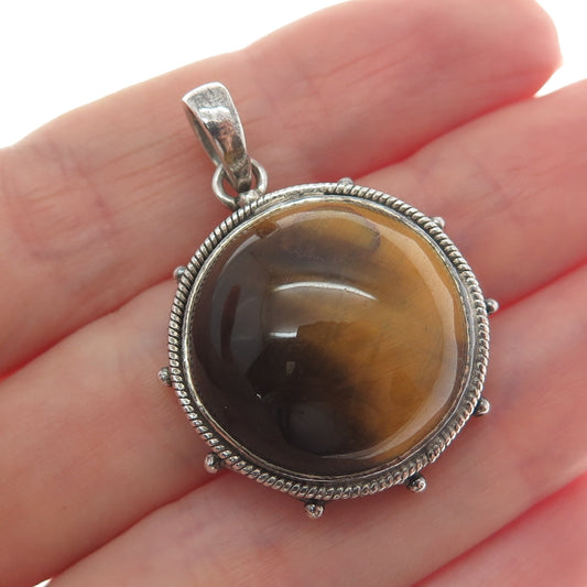 DOUG PAULUS 925 Sterling Silver Vintage Real Tiger Eye Oxidized Charm Pendant