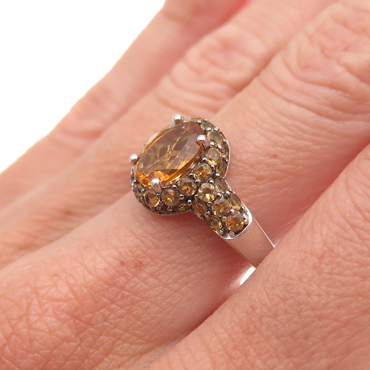 Michelle Albala 925 Sterling Silver Real Oval & Round-Cut Citrine Ring Size 7