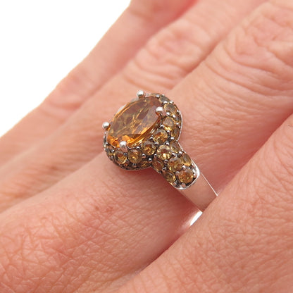 Michelle Albala 925 Sterling Silver Real Oval & Round-Cut Citrine Ring Size 7