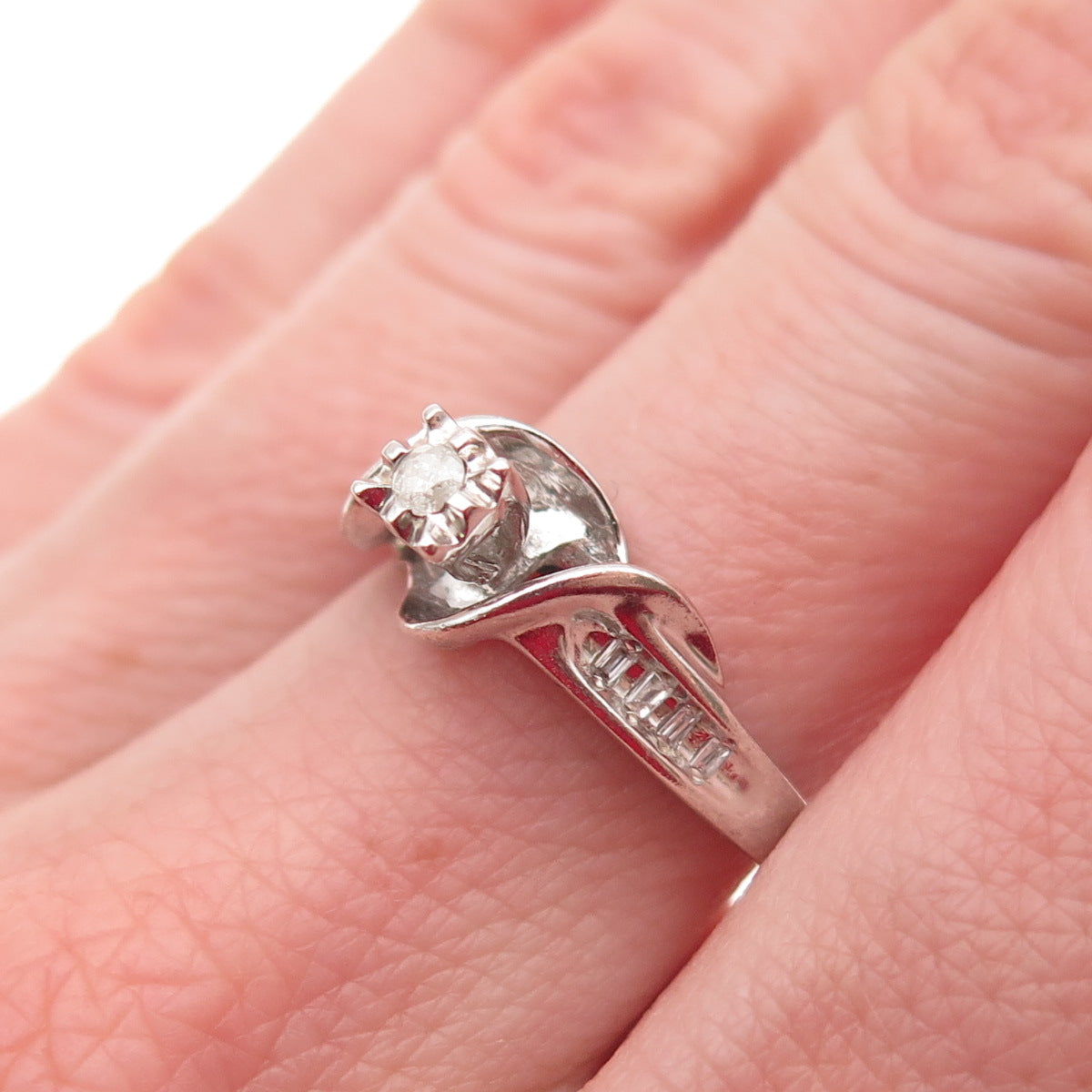 925 Sterling Silver Real Diamond Engagement Ring Size 7