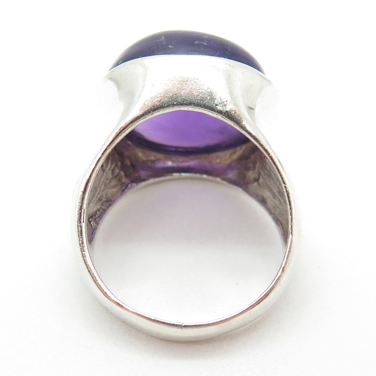 925 Sterling Silver Vintage Real Cabochon Round-Cut Amethyst Ring Size 9.75