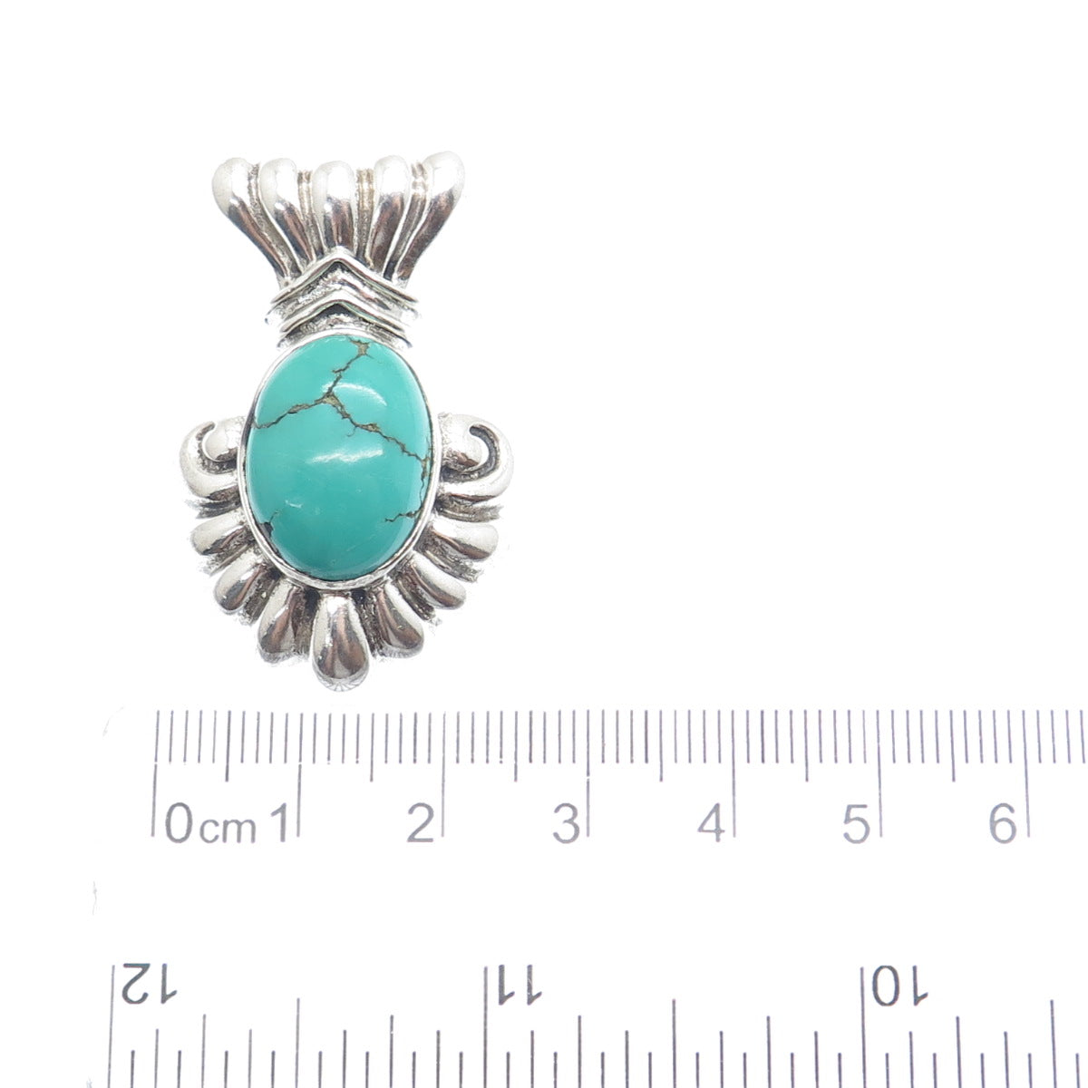 925 Sterling Silver Vintage Real Kingman Turquoise Ribbed Oxidized Slide Pendant