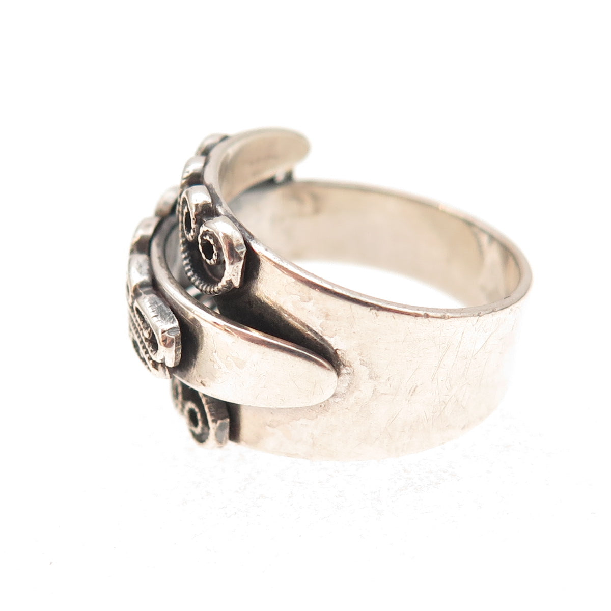 Beau Sterling Silver Antique Art Deco Heart Adjustable Oxidized Ring Size 5.25